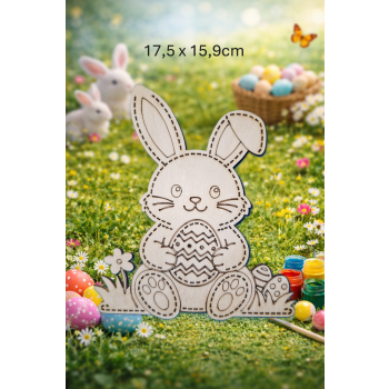 Królik Wielkanocny z pisankami 17,5cm, królik 17,5cm, sklejka 3mm